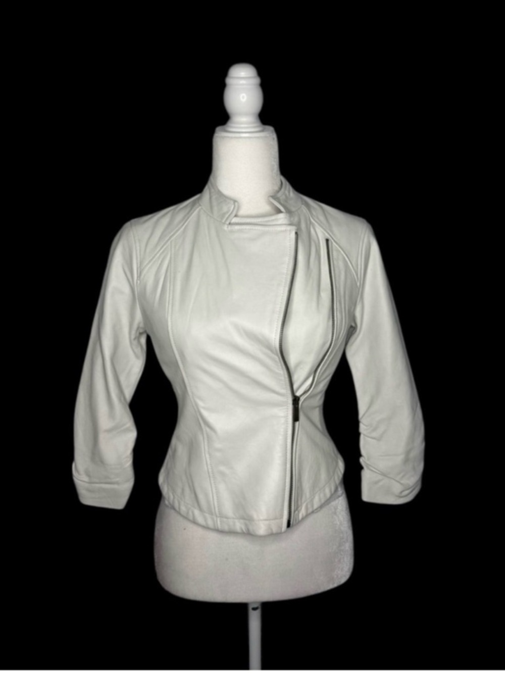 bebe Cream Cropped Leather Jacket - Picture 12 of 13